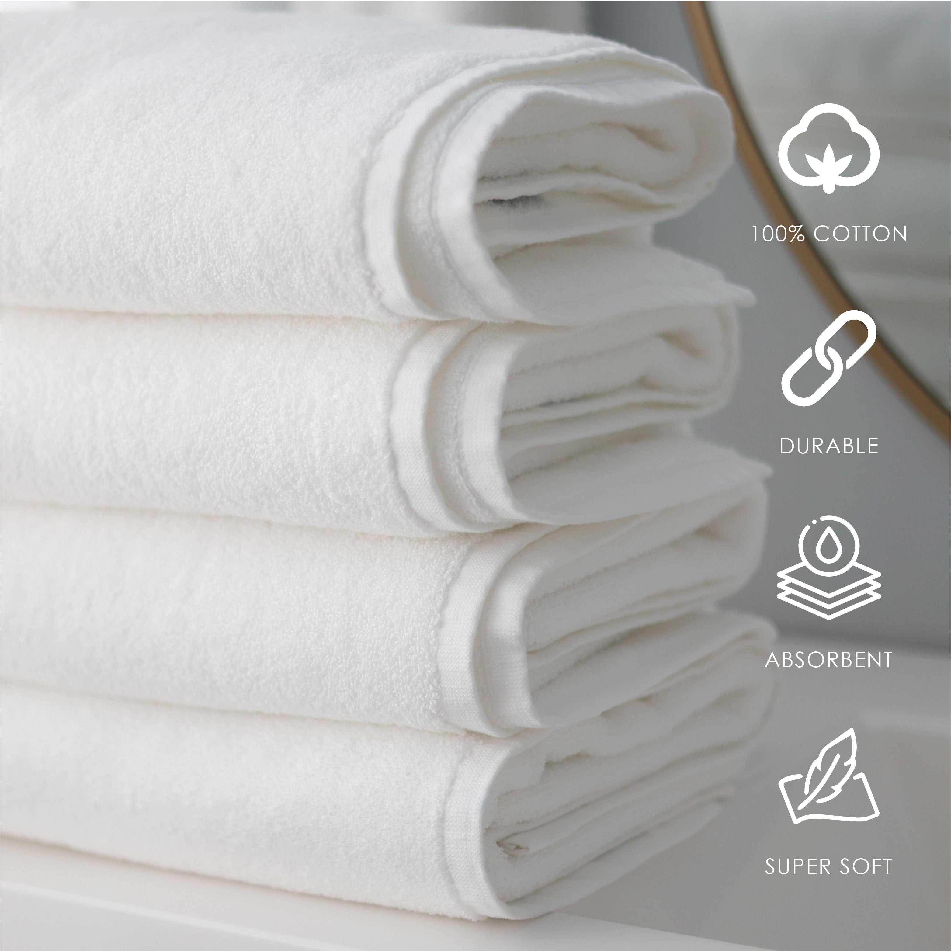 Lot of 12 Manchester Mills Hand Towels Set 27-1/2 x 17 White Cotton  Bathware