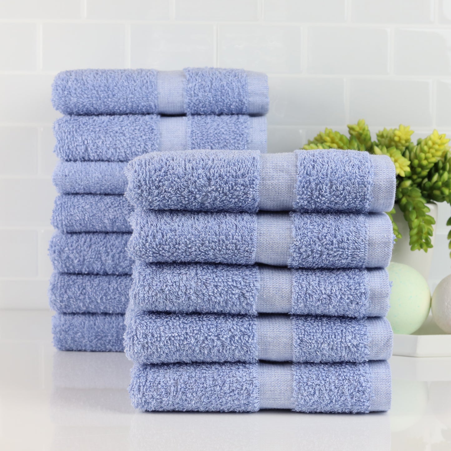 Fibertone Bleach Safe, Microfiber Alternative, 12-Piece Utility Hand Towel Set-Porcelain Blue